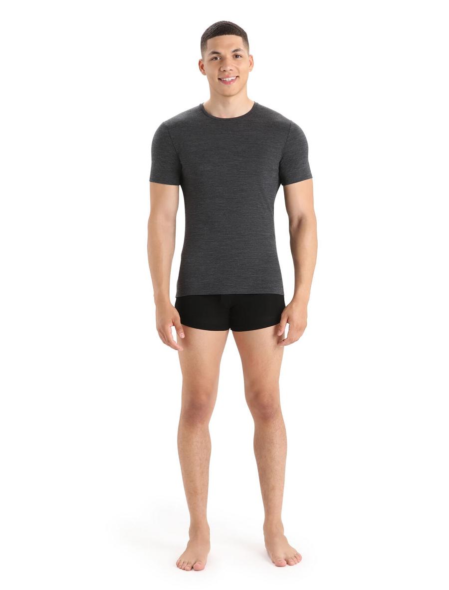 Jet Heather Men's Icebreaker Merino Anatomica Short Sleeve Crewe T-Shirt Underwear | USA 1302FDNM